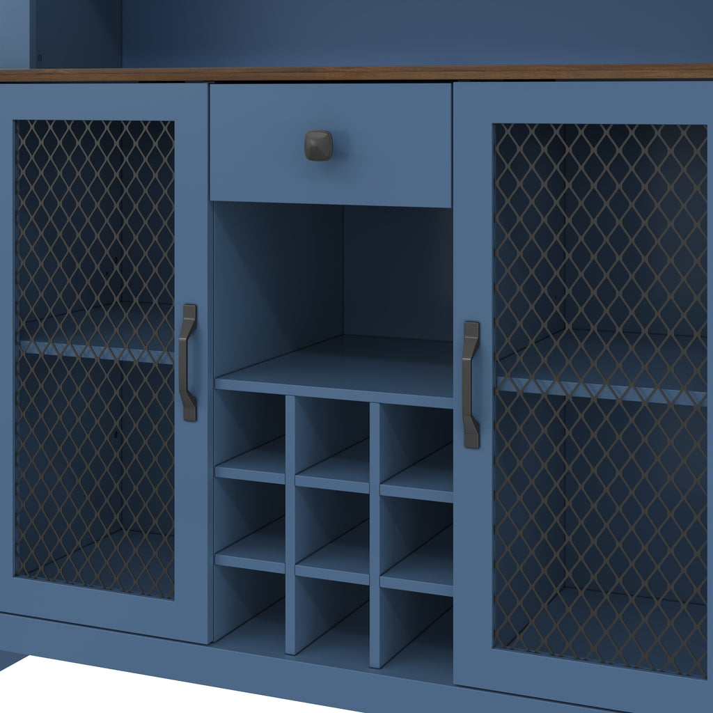 70.9' Kitchen Pantry Storage Cabinet Rustic Buffet Cabinet, Kitchen Hutch Cabinet with LED Outlets Food Pantry Cabinet with Doors and Shelves Wine Rack for Dining Room, Navy Blue - Grand Goldman Shop