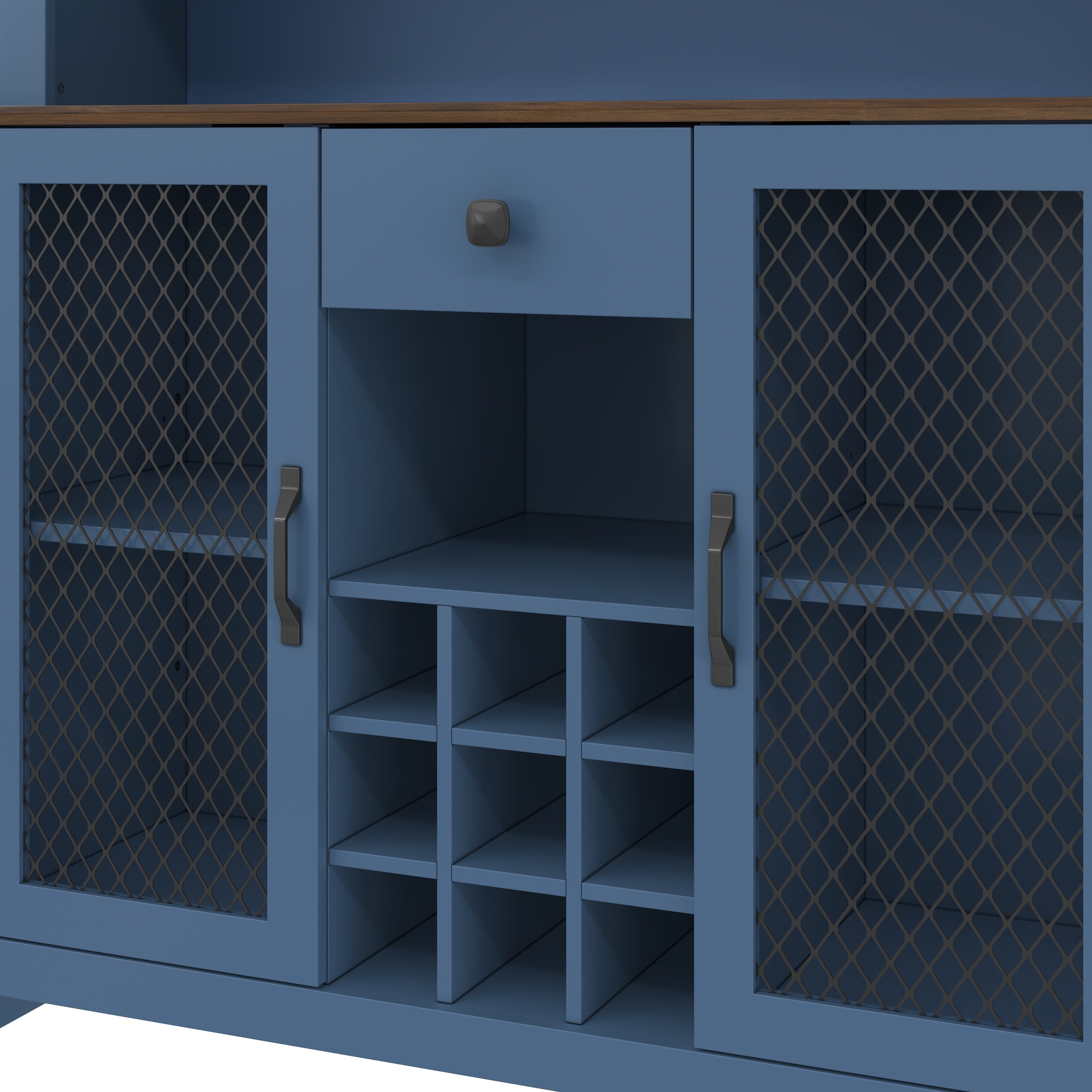 70.9' Kitchen Pantry Storage Cabinet Rustic Buffet Cabinet, Kitchen Hutch Cabinet with LED Outlets Food Pantry Cabinet with Doors and Shelves Wine Rack for Dining Room, Navy Blue - Grand Goldman Shop