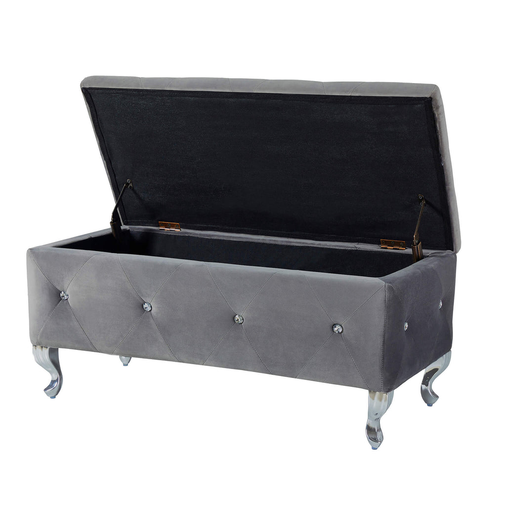 Tufted Storage Ottoman Bench For Bedroom End Of Bed Large Upholstered Storage Benches Footrest With Crystal Buttons For Living Room Entryway (Grey) - Grand Goldman Shop