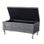 Tufted Storage Ottoman Bench For Bedroom End Of Bed Large Upholstered Storage Benches Footrest With Crystal Buttons For Living Room Entryway (Grey) - Grand Goldman Shop