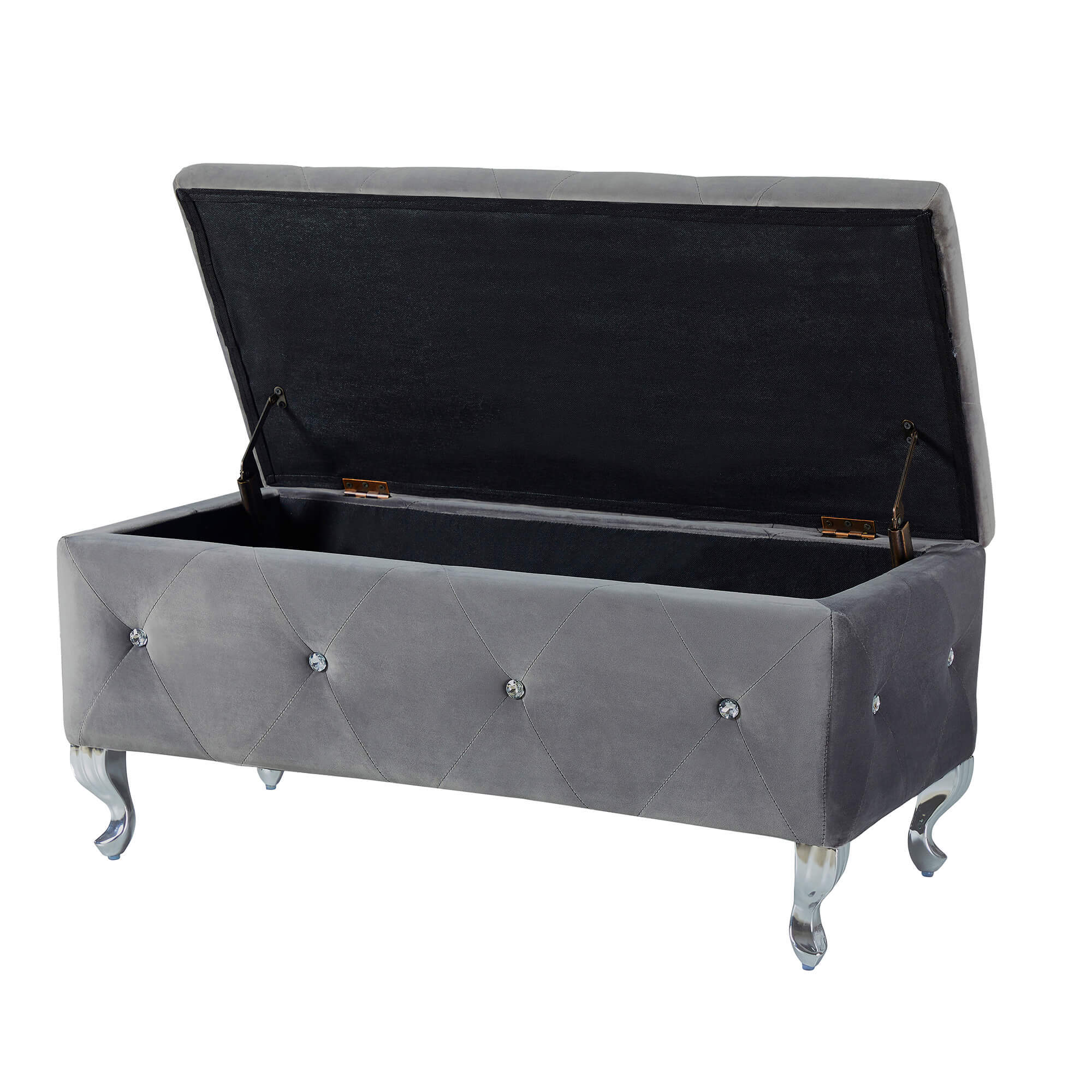 Tufted Storage Ottoman Bench For Bedroom End Of Bed Large Upholstered Storage Benches Footrest With Crystal Buttons For Living Room Entryway (Grey) - Grand Goldman Shop