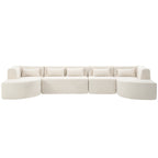 Modern Upholstered L-Shape Sofa with Chaise Lounge and Back Pillows, Beige Boucle Fabric, 144 inches - Grand Goldman Shop