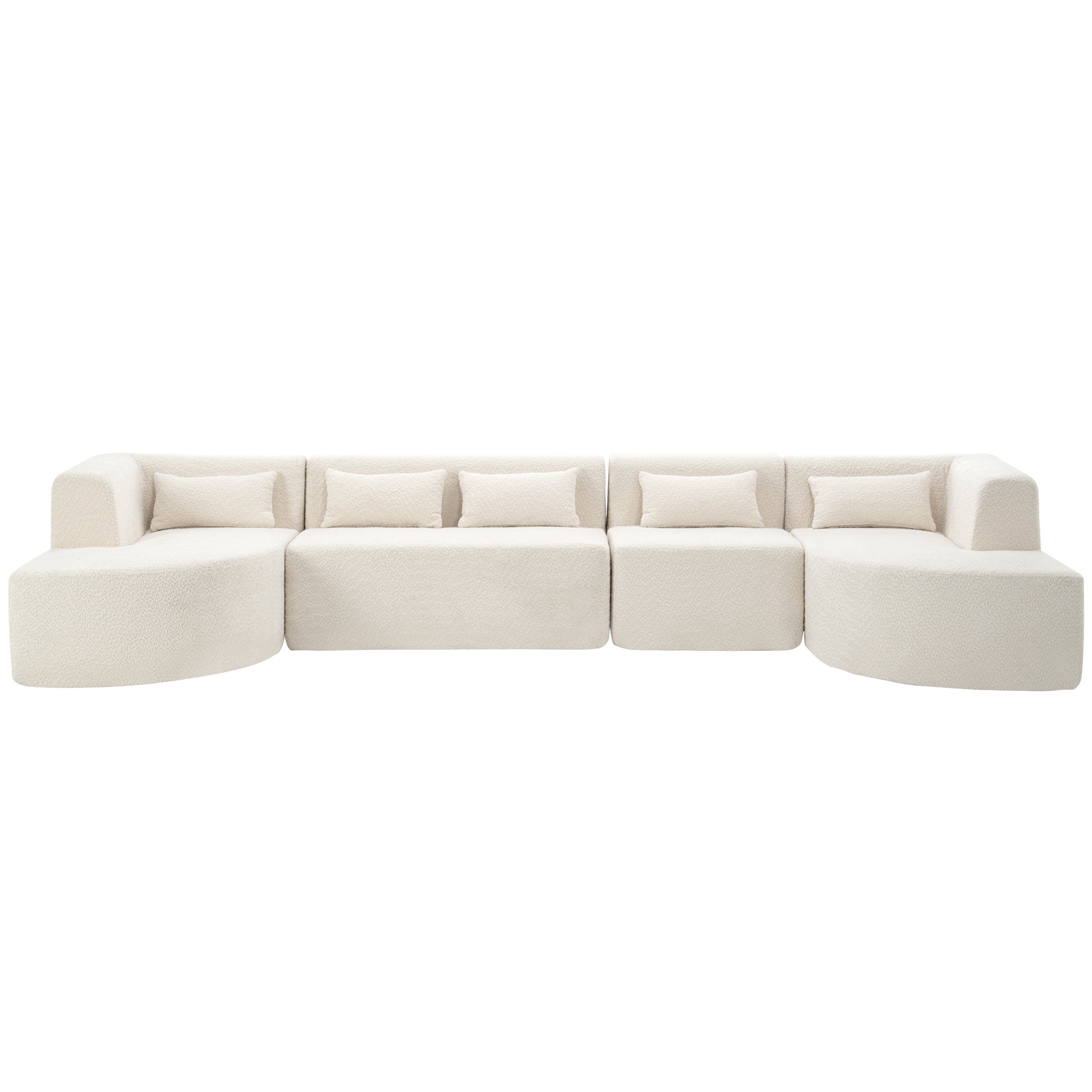 Modern Upholstered L-Shape Sofa with Chaise Lounge and Back Pillows, Beige Boucle Fabric, 144 inches - Grand Goldman Shop