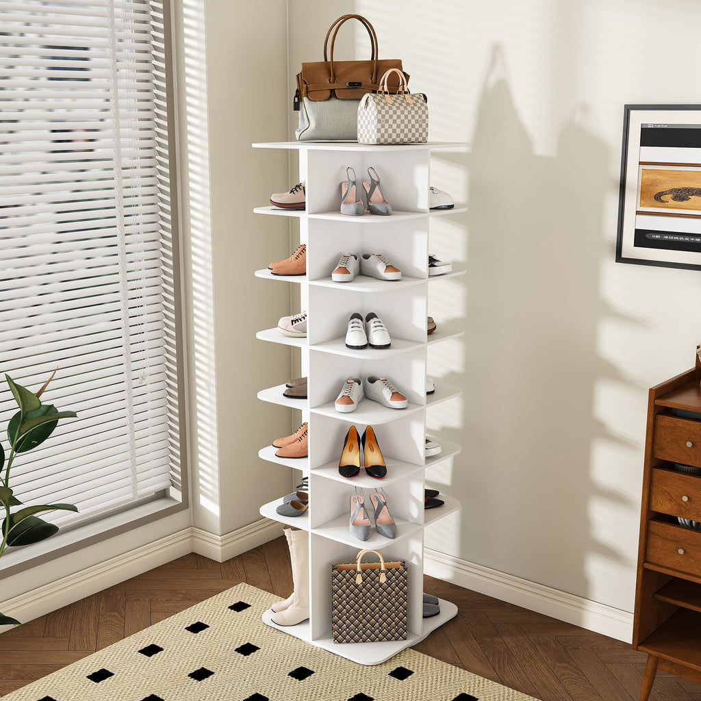 7-Tier Square Rotating Shoe Rack Tower with 360° Spinning Organizer, White - Grand Goldman Shop