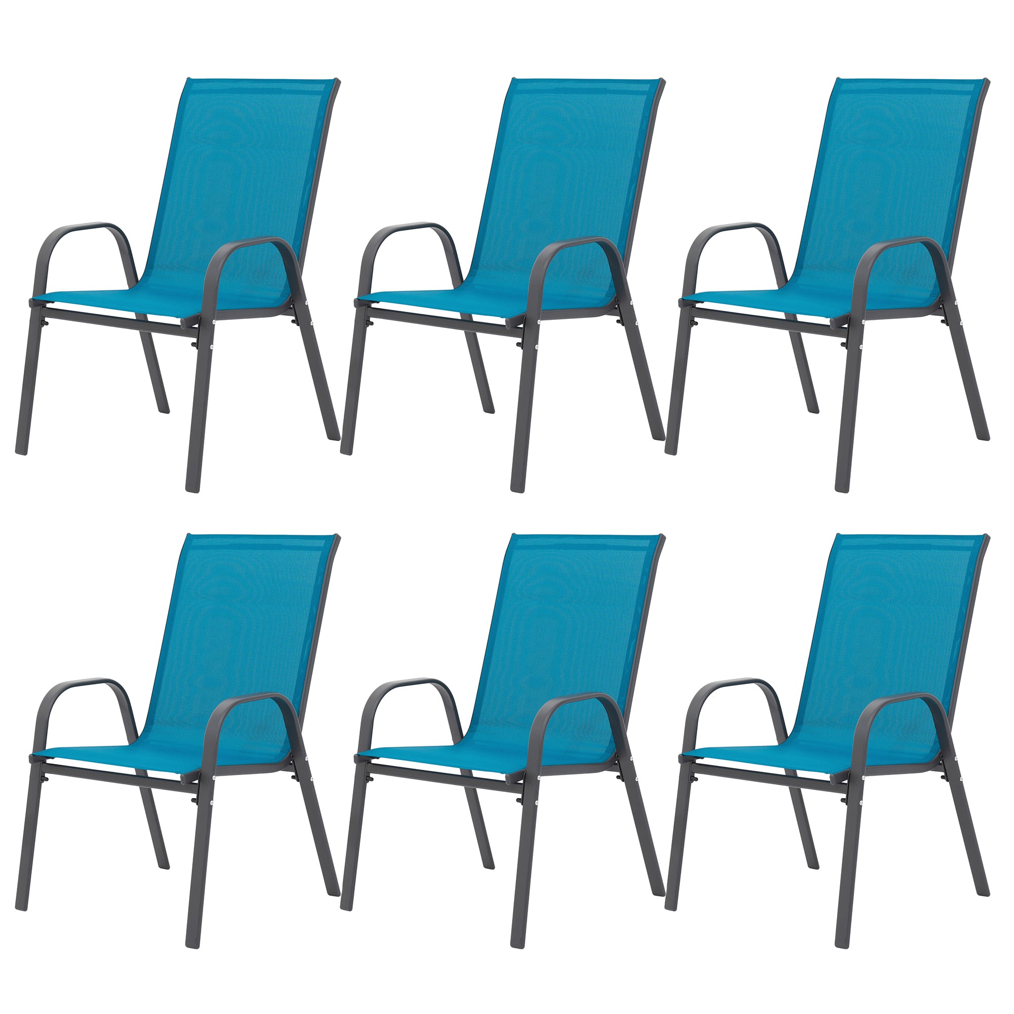 6Piece Patio Chairs, Outdoor Camping Chairs with Breathable Textilene Fabric, Set of 6 Garden Chairs with Armrest High Backre