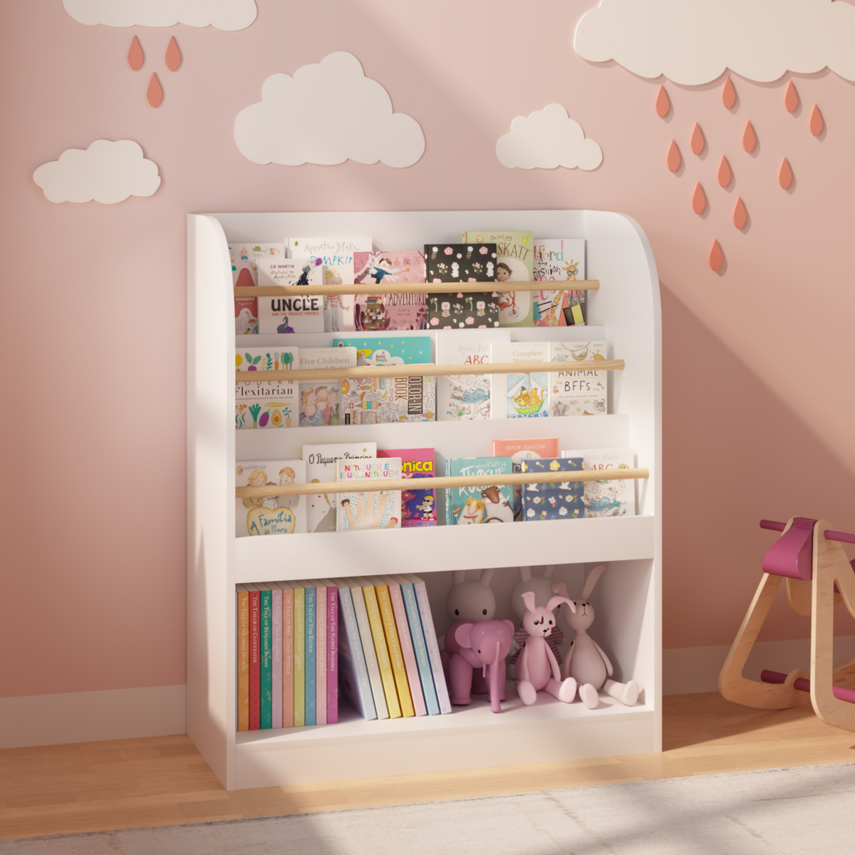 Kids Bookshelf with Open Storage, Front-Facing Children's Bookcase, Multi-Tier Wooden Book Display Shelf for Toddlers, Playro