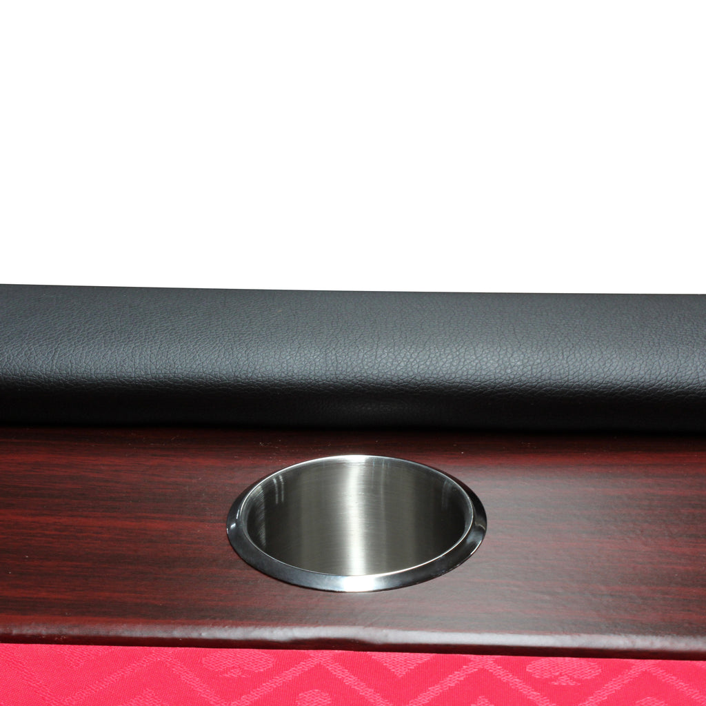 96' Light Series Foldable Poker Table with Wooden Racetrack Felt Stainless Legs Cup Holders Red - Grand Goldman
