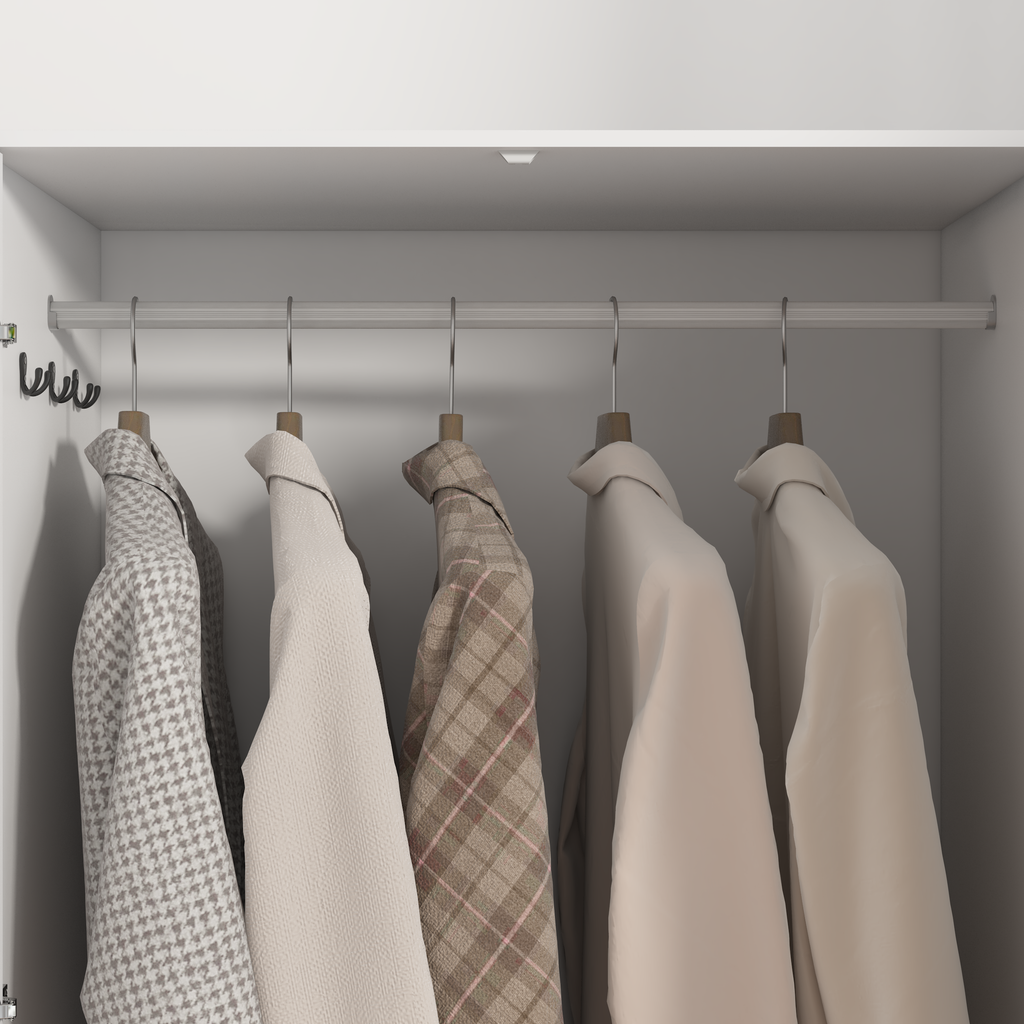 4 Doors Wardrobe Closet with Mirror, LED Wardrobe with Doors and 2 Drawers, Wooden Wardrobe Storage Cabinet with Hanging Rod, Adjustable Shelves, White - Grand Goldman Shop
