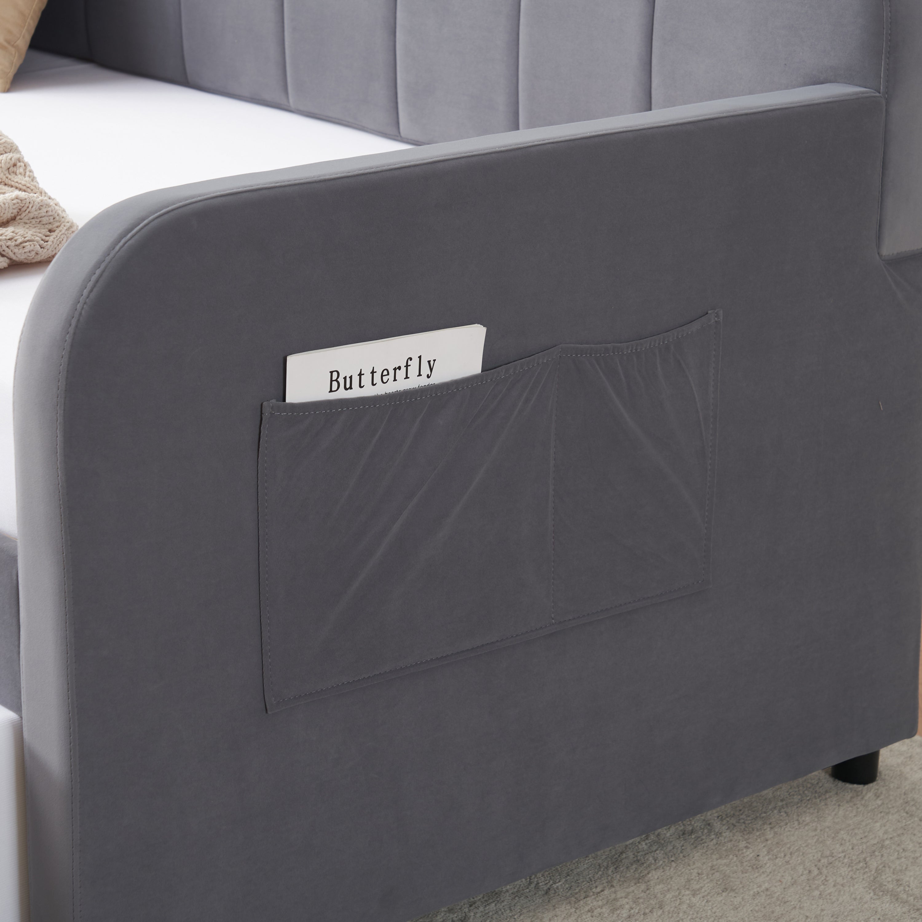 Twin Upholstered Daybed Frame with Trundle, Twin Size Sofa Bed for Bedroom Living Room Guest Room, Wood Slat Support,Grey - Grand Goldman Shop