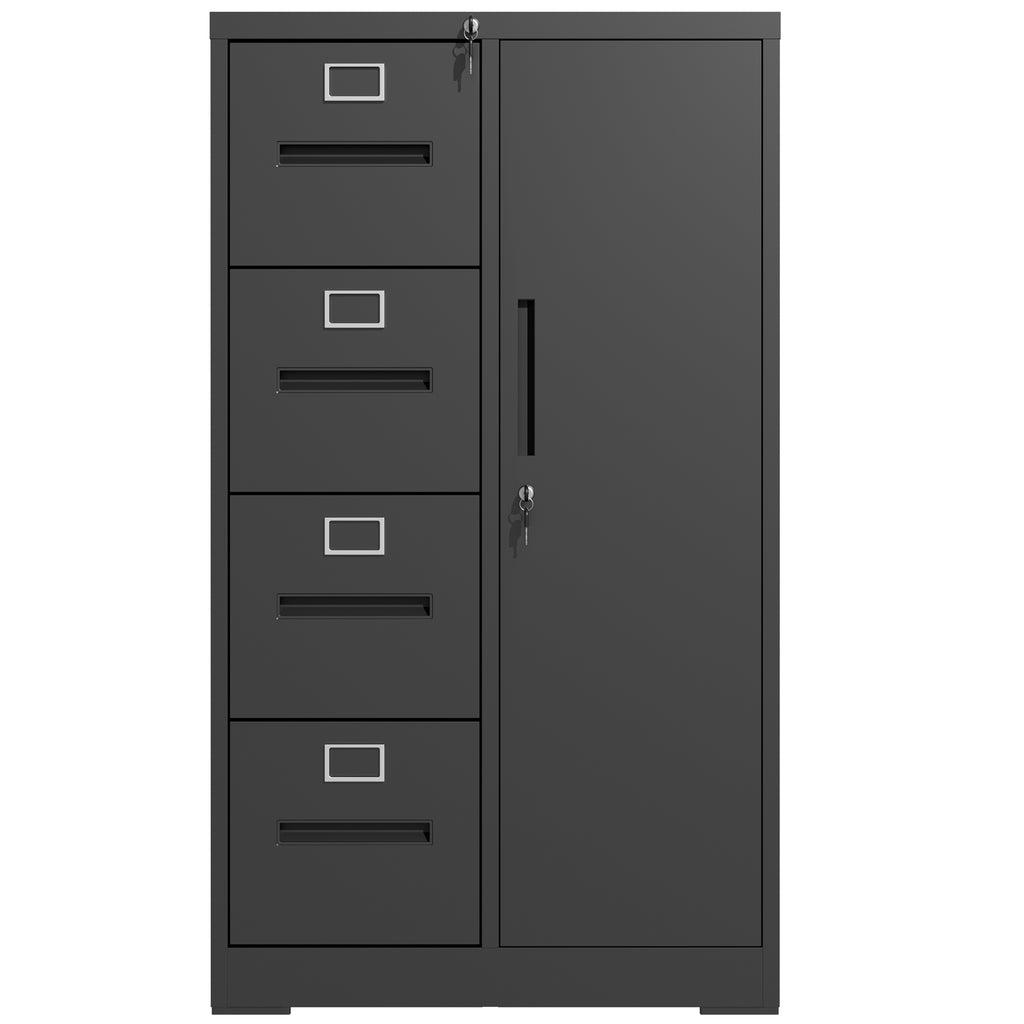 Metal Storage Vertical Filing Cabinet with Lock, Steel File Locker with 4 Drawers and 1 door for School, Living Room, Bedroom