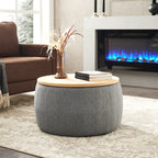 Round Storage Ottoman, 2 in 1 Function, Work as End table and Ottoman, Dark Grey (25.5'x25.5'x14.5') - Grand Goldman Shop