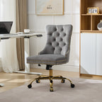 A&A Furniture Office Chair,Modern Velvet Upholstered Tufted Button Home Office Chair with Golden Metal Base,Adjustable Desk C
