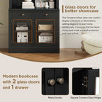 83.4'Tall Bookshelf with 3 pieces LED Lighting, Modern Bookcase with 2 Glass Doors and 1 Drawer,Storage Bookcase with Open Sh