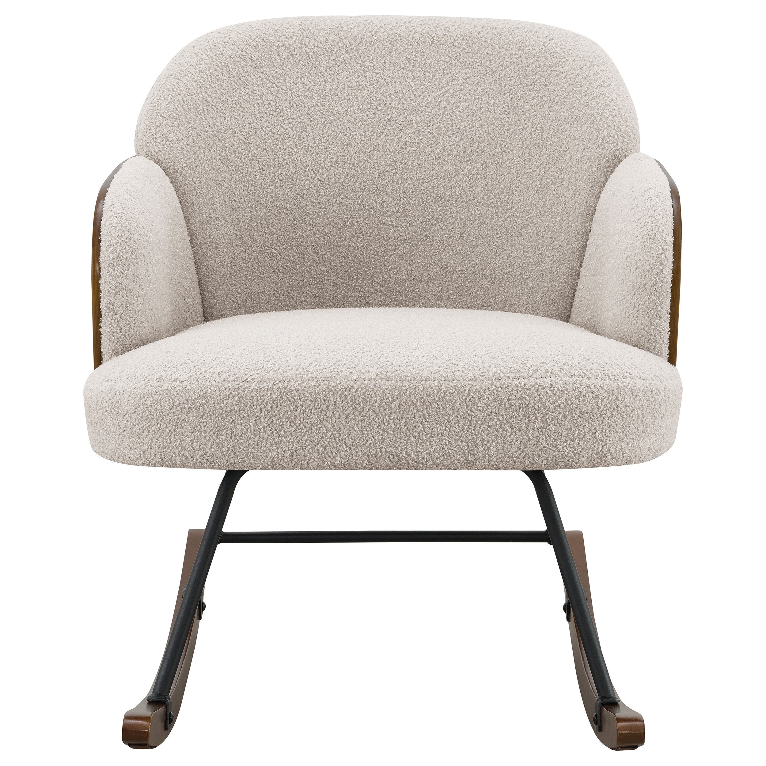 Valera Beige Boucle Upholstered Mid Back Rocking Chair with Walnut-Finished Frame and Wooden Rockers - Grand Goldman Shop