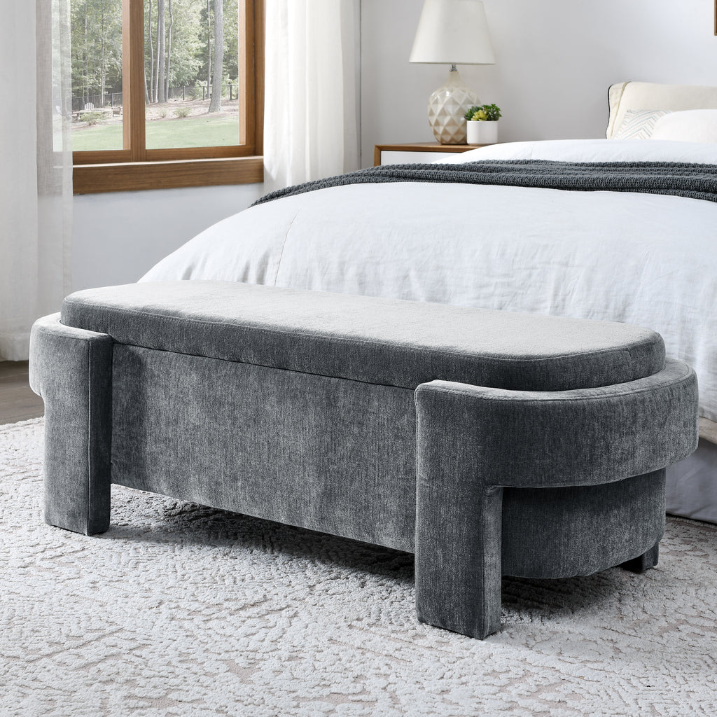 Chenille Upholstered Bench with Large Storage Space for the Living Room, Entryway and Bedroom,Grey,( 51.5''x20.5''x17'' ) - Grand Goldman Shop