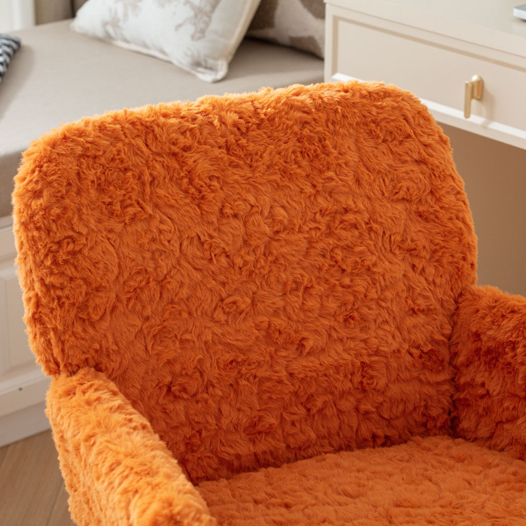 A&A Furniture Office Chair, Artificial Rabbit Hair with Golden Metal Base, Adjustable Swivel Desk Chair, Orange - Shop Qualit