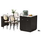 K&K 82.6' Fluted Kitchen Island with Extendable Dining Table for 4-6, Island Table for Kitchen with Power Outlet, Kitchen Table with Double-Side Storage, 2 Drawers 2 Side Open Shelves, Black - Grand Goldman Shop