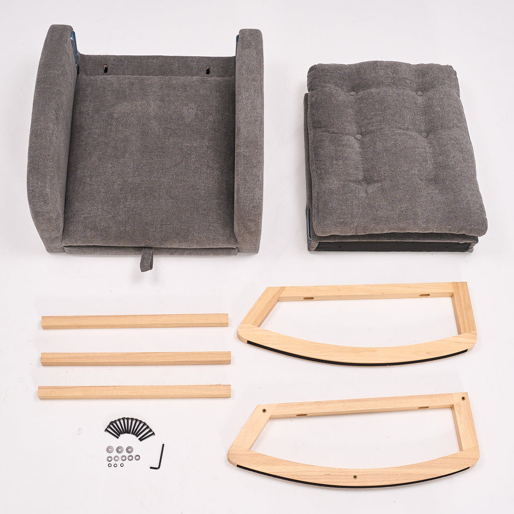 LY-5104 Gray Accent Rocking Chair with Footrest High Back Rubber Wood Rocking Legs - Grand Goldman Shop