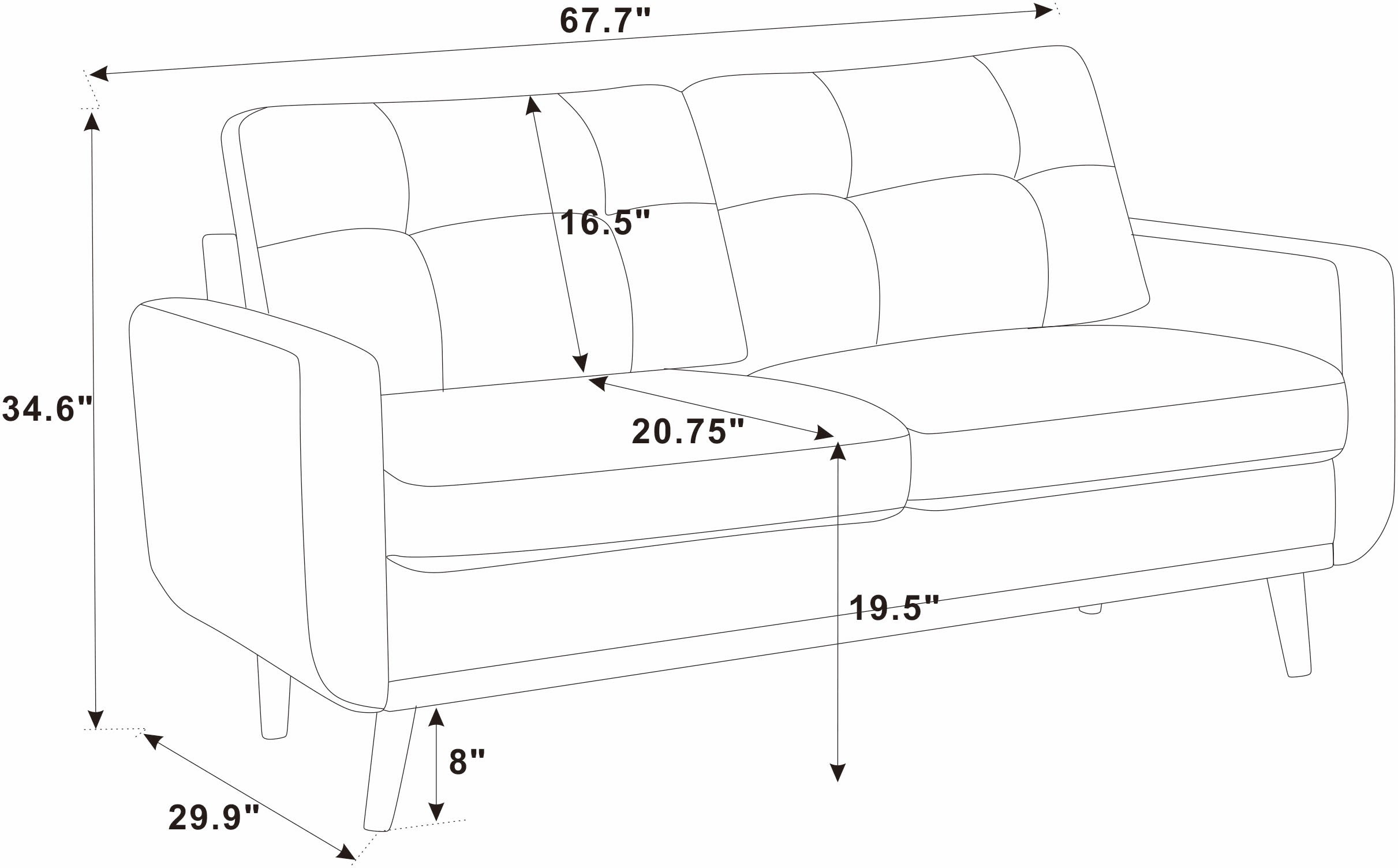67.7' Wide Mid-Century Modern Upholstered Tufted Loveseat Sofa With Wooden Legs - Grand Goldman Shop