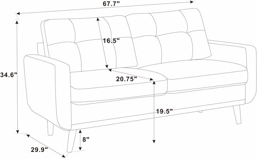 67.7' Wide Mid-Century Modern Upholstered Tufted Loveseat Sofa With Wooden Legs - Grand Goldman Shop
