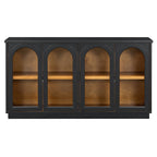 TREXM 4-Door Large Storage Buffet Cabinet with Glass Doors, Arched Cabinet with Adjustable Shelves for Kitchen, Dining Room and Living Room (Black) - Grand Goldman Shop