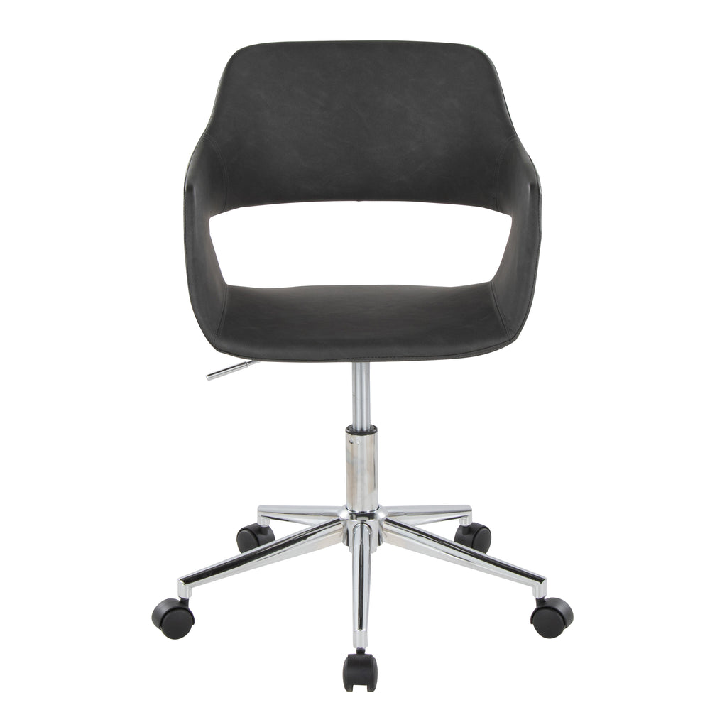 Contemporary Task Chair in Chrome Metal and Grey Faux Leather - Grand Goldman