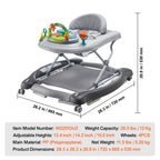4-in-1 Baby Walker, Foldable Baby Activity Center on Wheels, 3 Adjustable Height, Music & Toys Tray, Learning-Seated,Walk-Beh