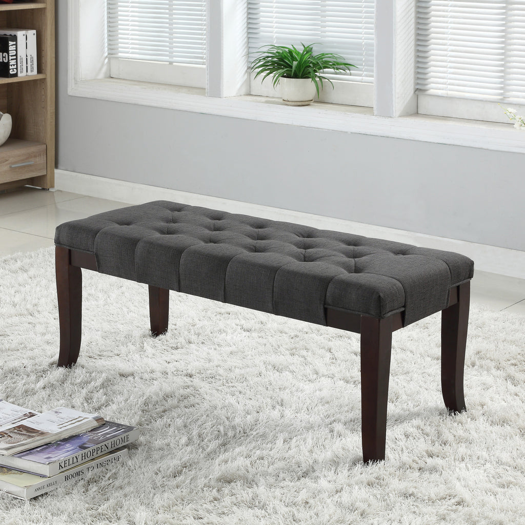 Linon Tufted Bench, Fabric, Gray - Grand Goldman Shop