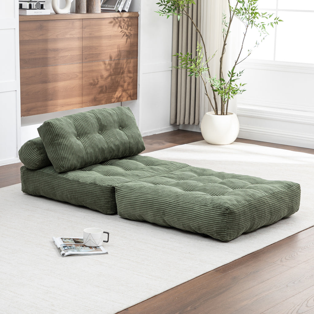 Folding Sofa Bed, Convertible Sleeper Chair with Pillow Foldable Mattress with Back Support, Portable Fold Out Chair Bed Comfy Floor Sofa Lounge for Living Room Bedroom, Green, Single - Grand Goldman Shop