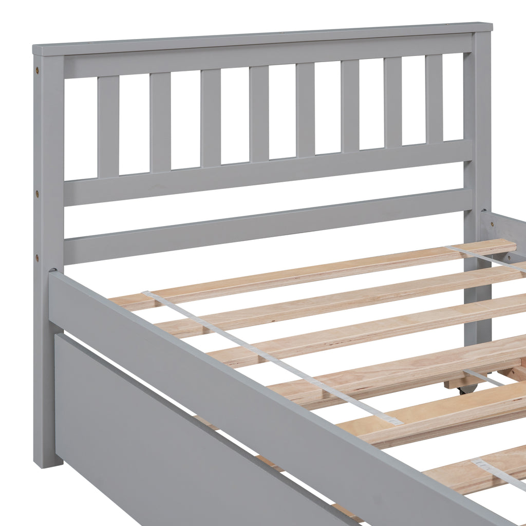 Twin Bed with Trundle, Platform Bed Frame with Headboard and Footboard, for Bedroom Small Living Space,No Box Spring Needed,Grey - Grand Goldman Shop