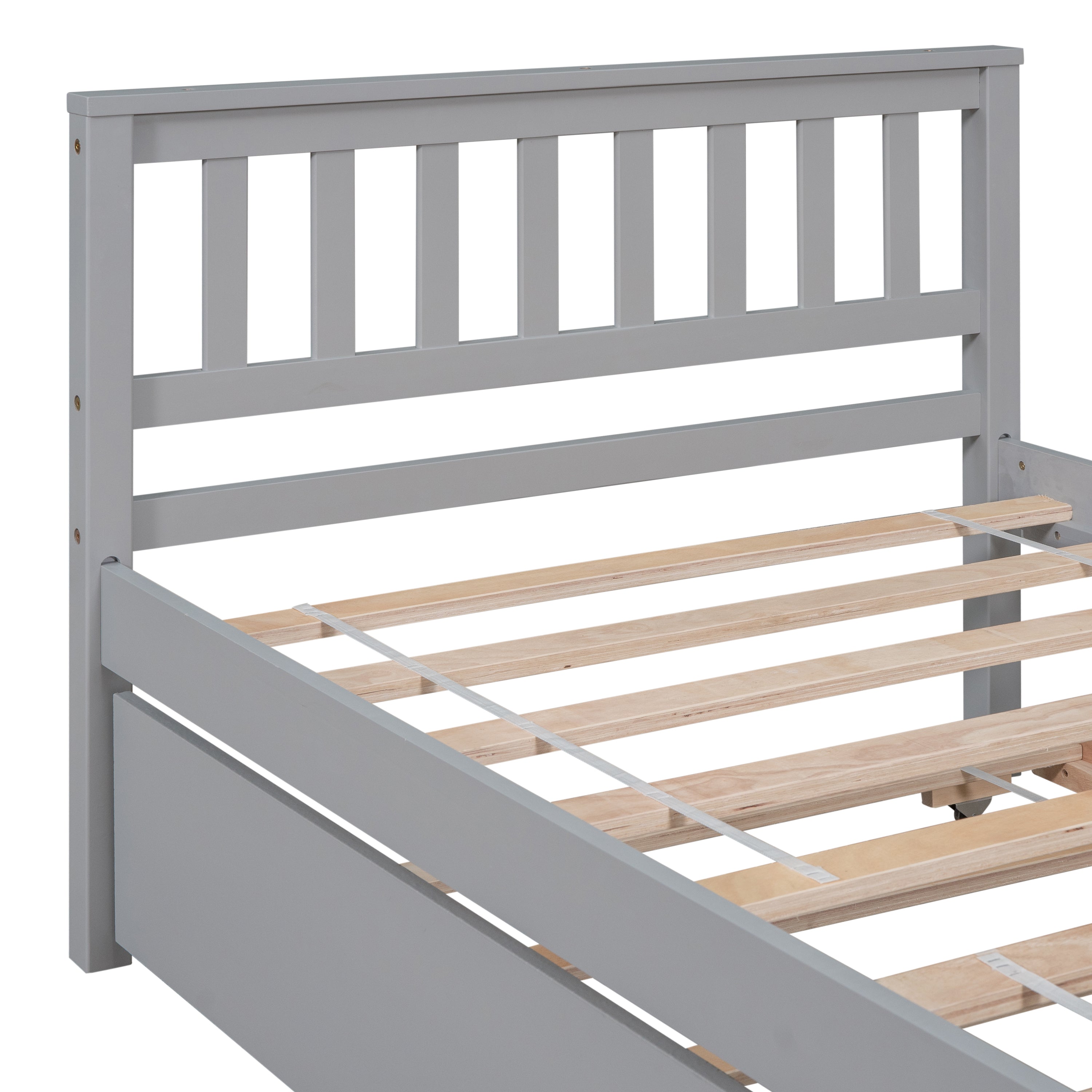 Twin Bed with Trundle, Platform Bed Frame with Headboard and Footboard, for Bedroom Small Living Space,No Box Spring Needed,Grey - Grand Goldman Shop