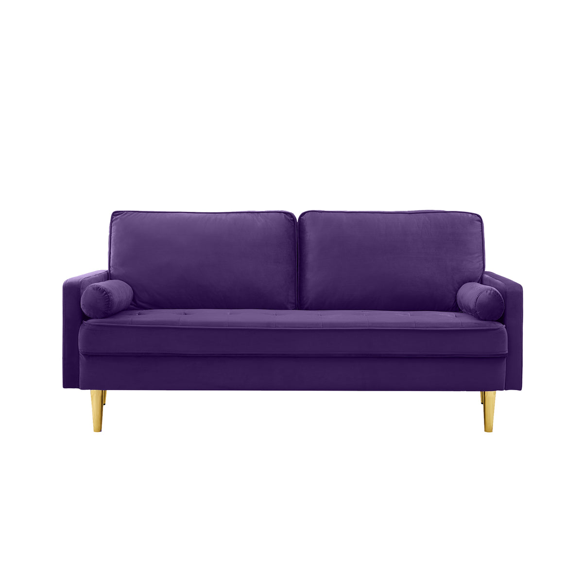 65-inch minimalist velvet sofa with metallic-coloured legs, complete with cushions, suitable for the living room or bedroom. - Grand Goldman Shop