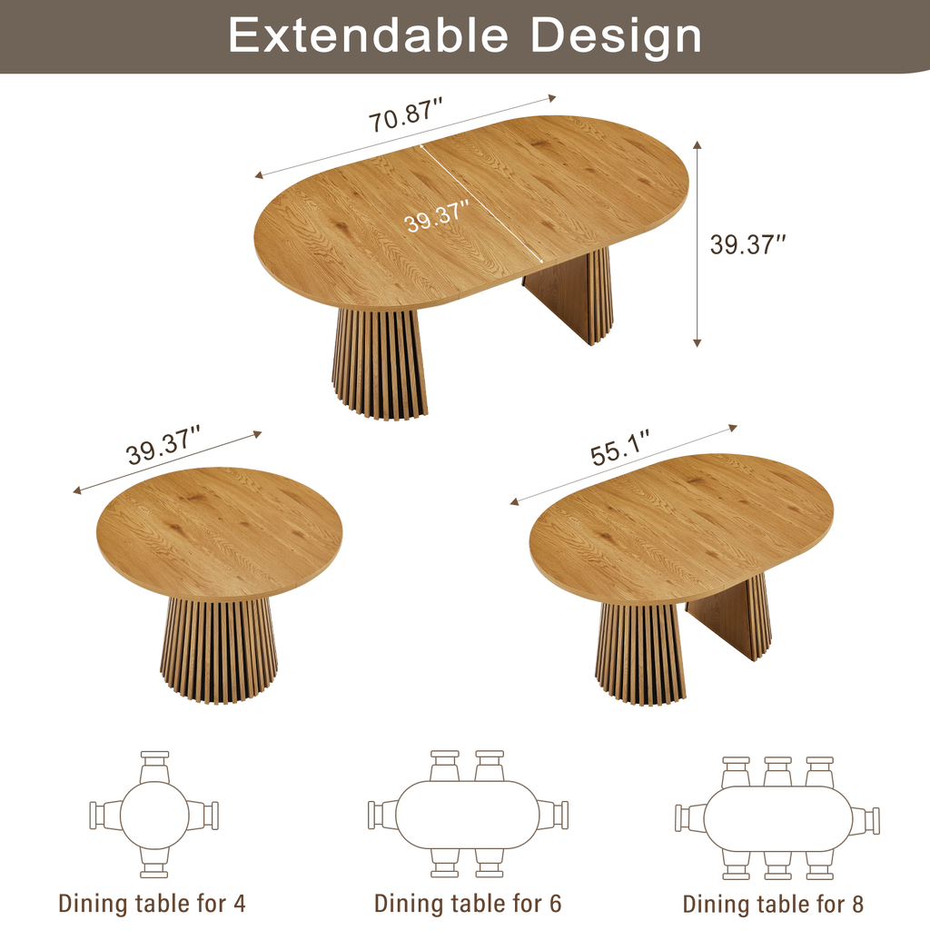 Wooden Dining Table, Flexible and Extendable, Multi-functional and Space-saving, Fashionable Oval Design and Slatted Table Legs, Tea Table or Office Desk, Beautiful and Practical - Grand Goldman Shop