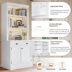 83.4'Tall Bookshelf with 3 pieces LED Lighting, Modern Bookcase with 2 Doors and 1 Drawer,Storage Bookcase with Open Shelves for Living Room,Home Office,White - Grand Goldman Shop