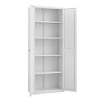 White Metal Adjustable 2-Door Storage Cabinet with Powder-Coated Steel, Tall Kitchen Pantry Cabinet with Adjustable Shelves f
