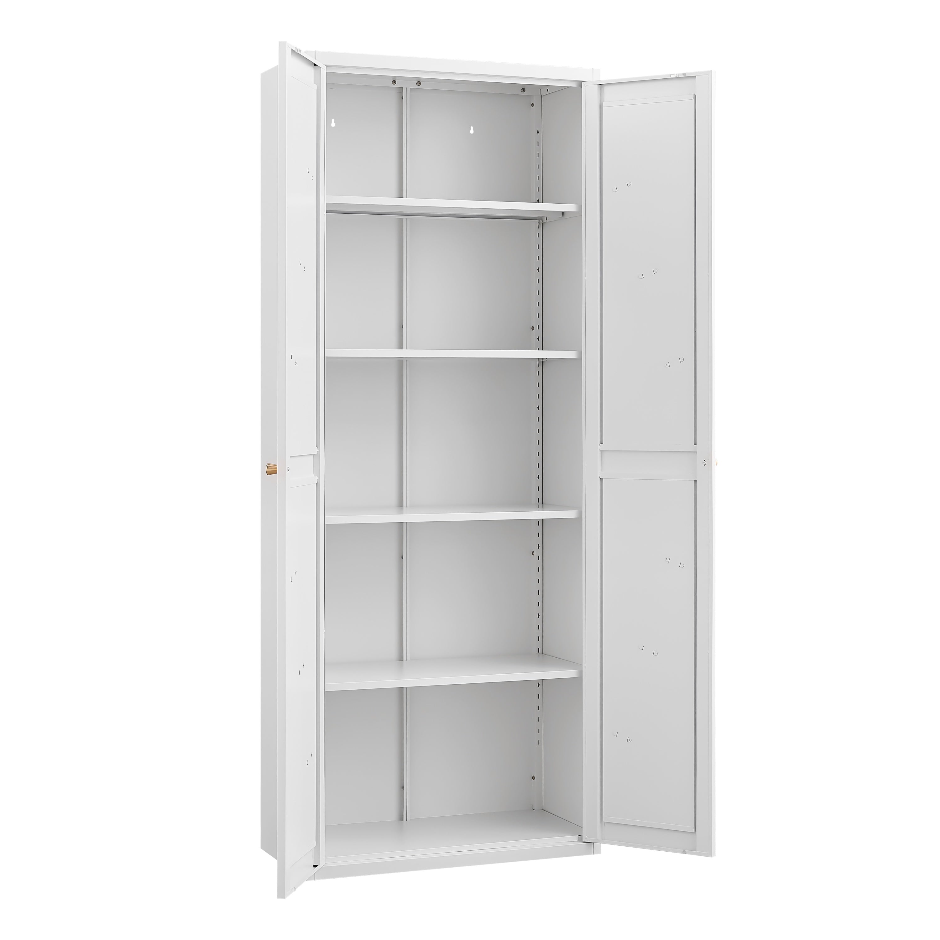 White Metal Adjustable 2-Door Storage Cabinet with Powder-Coated Steel, Tall Kitchen Pantry Cabinet with Adjustable Shelves f