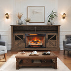 60 Inch Electric Fireplace  Entertainment Center With Door Sensor-Reclaimed Barnwood Color - Grand Goldman Shop
