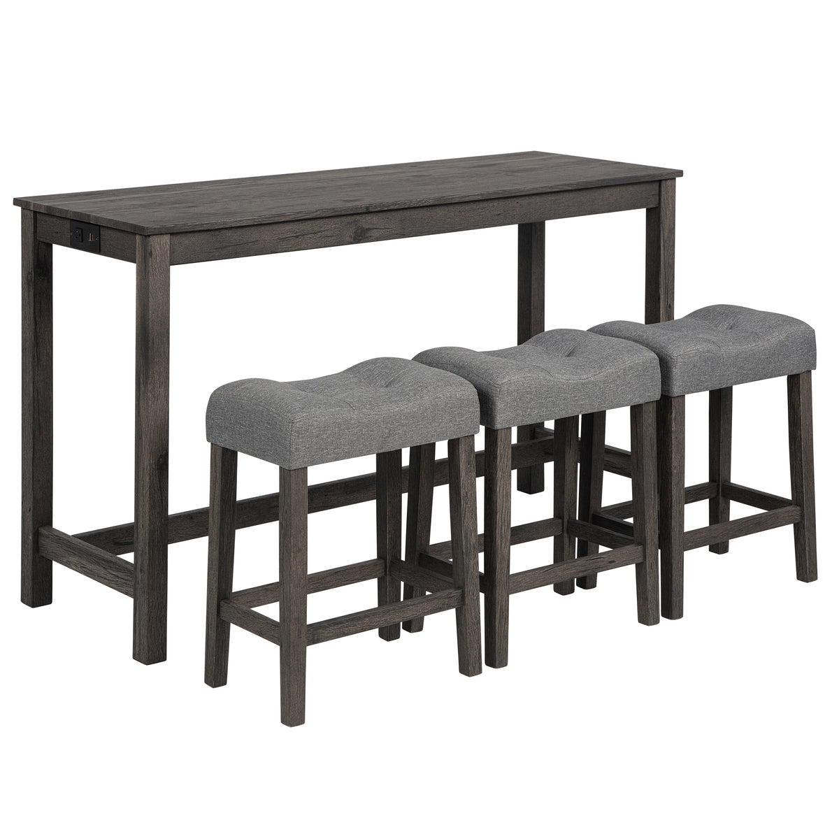 4 Piece Bar Table Set with Power Outlet, Bar Table Set with Chairs, Sofa Bar Table with Stools, Behind Couch Table with 3 Padded Stools, for Living Room, Dining room, Dark Gray - Grand Goldman Shop