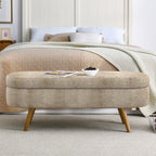 Ottoman Oval Storage Bench with Rubber Wood Legs, Gray Fabric, 43.5'x16'x16' - Grand Goldman Shop