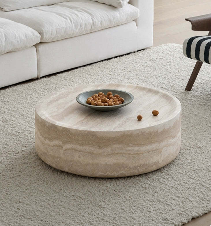 35.43'' Faux MARS Pattern Coffee Tables for Living Room Round Tea Faux Travertine Textured  table for Living Room, No Need Assembly. - Grand Goldman Shop