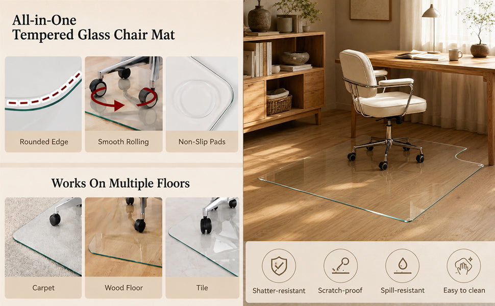 CLEAR Irregular Tempered Glass Chair Mat 36X47 INCH - Grand Goldman