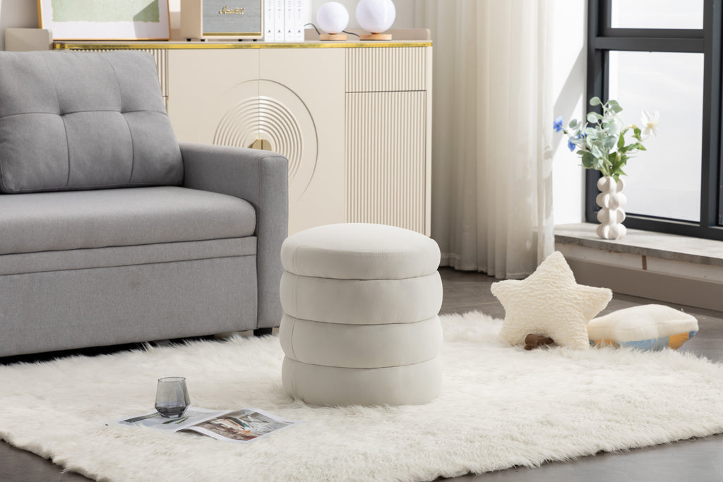 006-Soft Velvet  Round Ottoman Footrest Stool,Ivory - Grand Goldman Shop