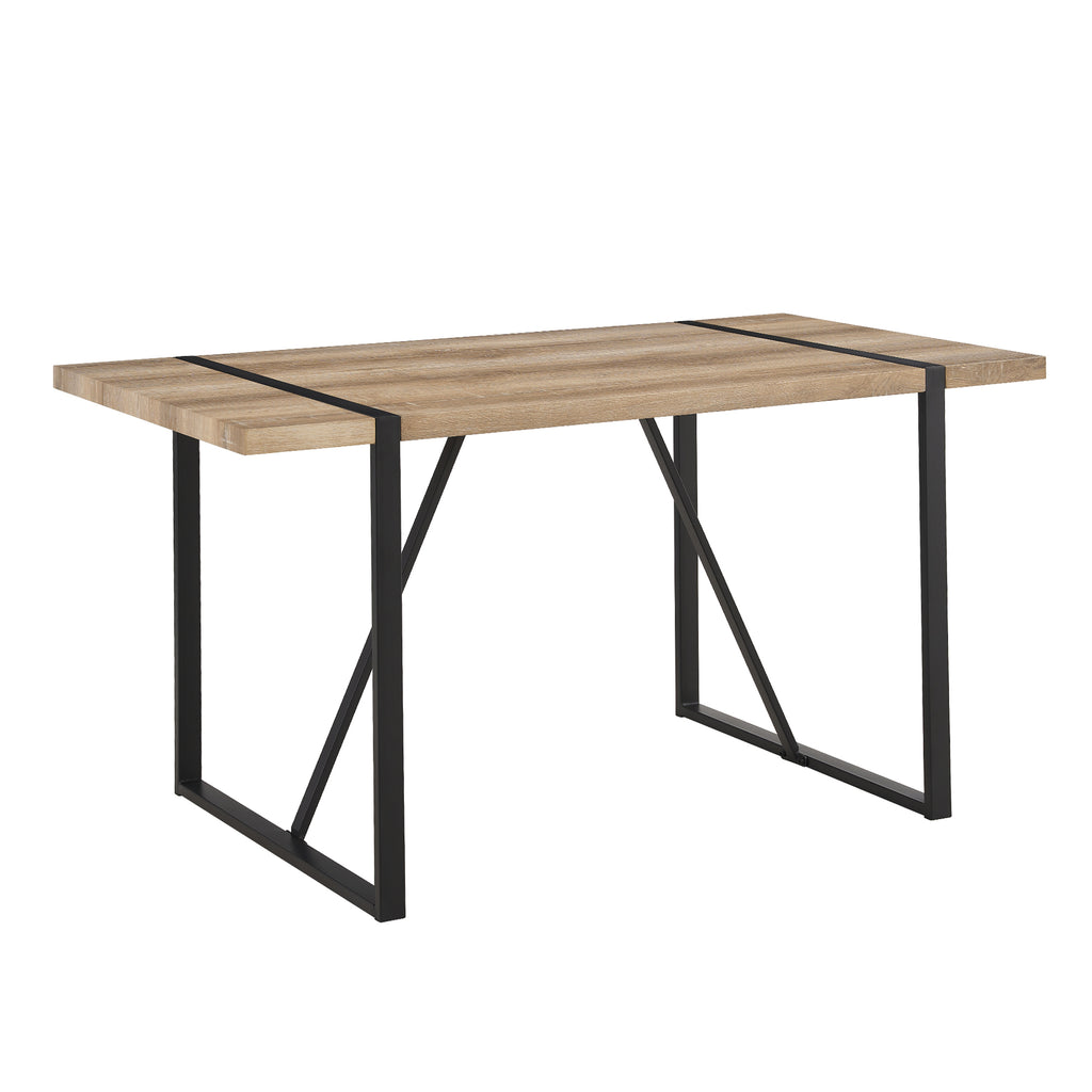 Modern Rustic Industrial 55' Dining Table with MDF Tabletop and Black Metal Legs for 4-6 Person - Grand Goldman Shop