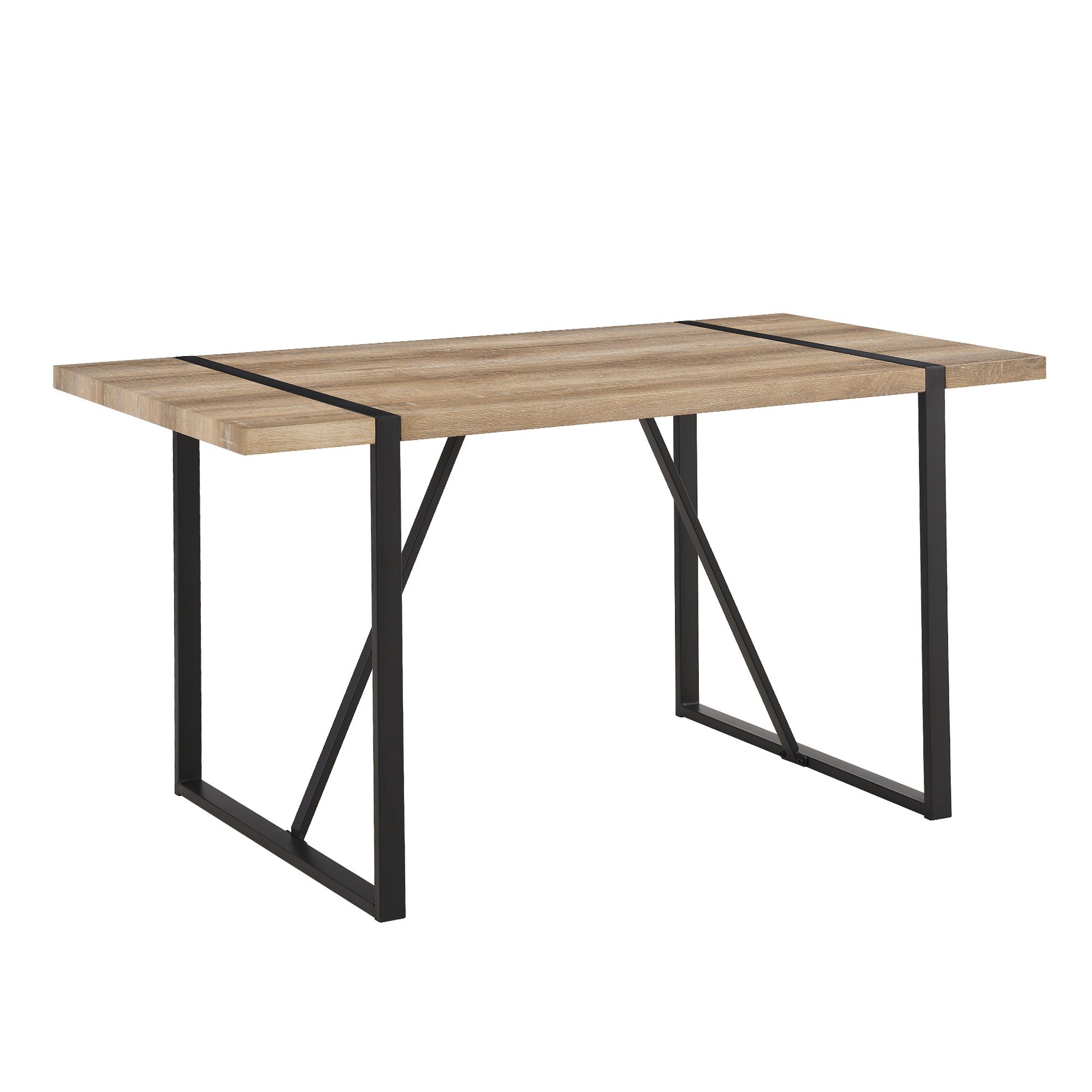 Modern Rustic Industrial 55' Dining Table with MDF Tabletop and Black Metal Legs for 4-6 Person - Grand Goldman Shop