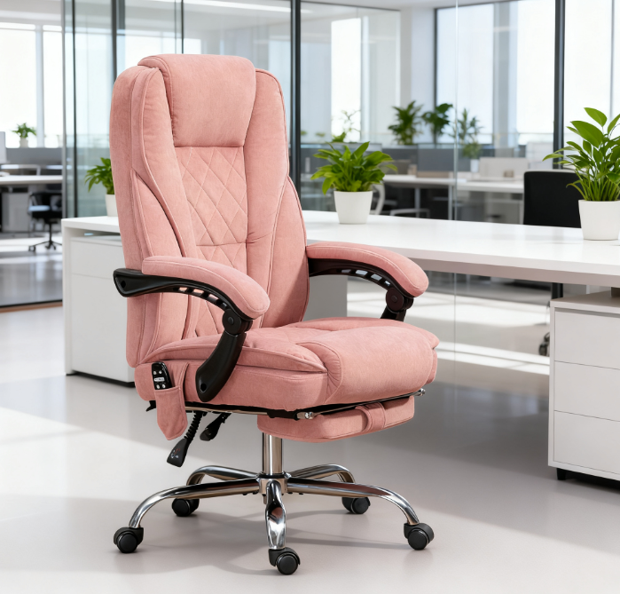 Heated Reclining Massage Office Chair with Adjustable Height and Footrest, Pink | Premium Home Decor - Grand Goldman