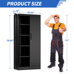 71'H Metal Garage Storage Cabinet, Black Tool Steel Locking Cabinet with Doors and 4 Shelves, Tall Cabinets for Garage Storag