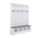 Farmhouse Hall Tree with 8 Hooks, Practical Entryway Bench with Open Compartments, 76.7'H Modern 3-in-1 Wooden Style Coat and Shoe Rack for Mudroom, Living Room, White (OLD SKU: N721P292601K) - Grand Goldman Shop