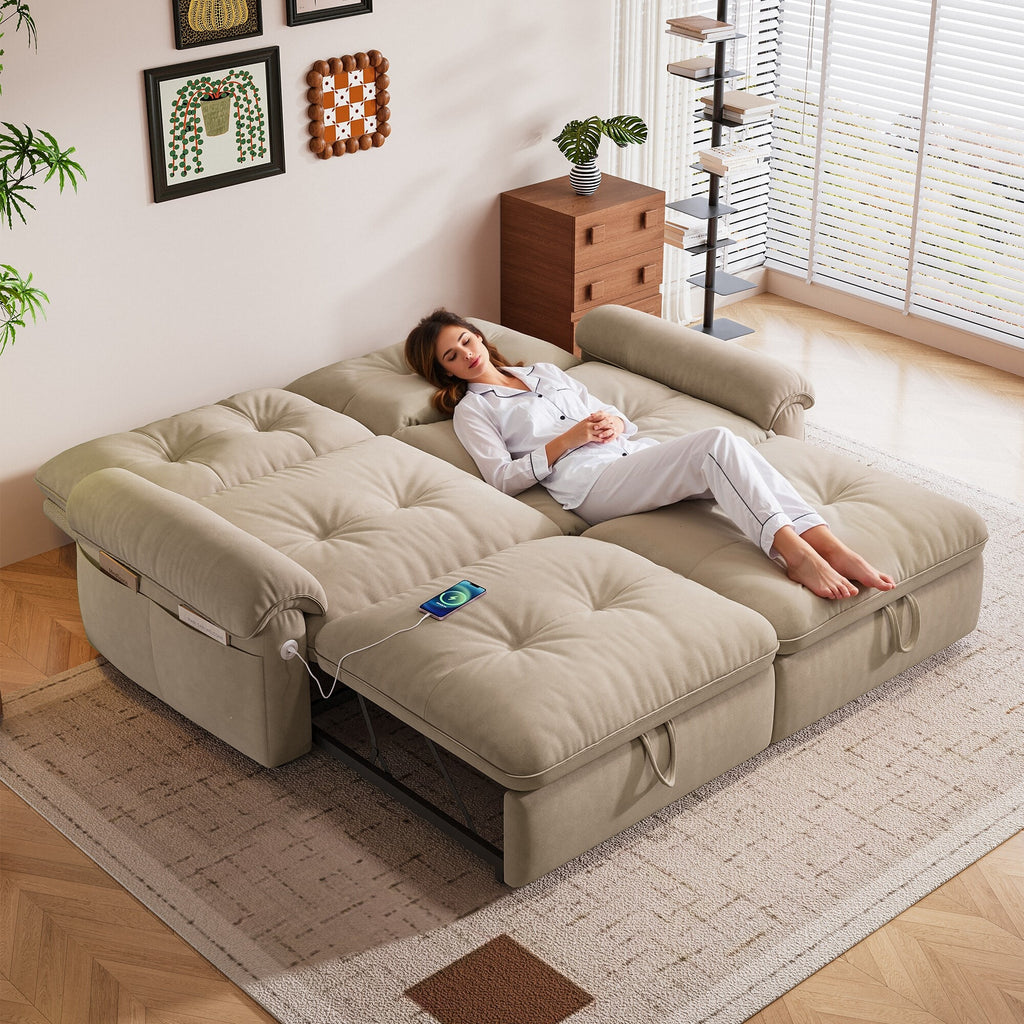 W3820S00025, a 77-inch convertible sofa bed, and a 2-in-1 piece suitable for both sitting and lying. Made of cloud-like fabric, it is applicable to living rooms, bedrooms and apart - Grand Goldman Shop
