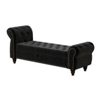 64.5' Bed Bench for Bed Room Nails Tufted Chaise of Lounge with Storage Velvet Upholstery Black - Grand Goldman Shop