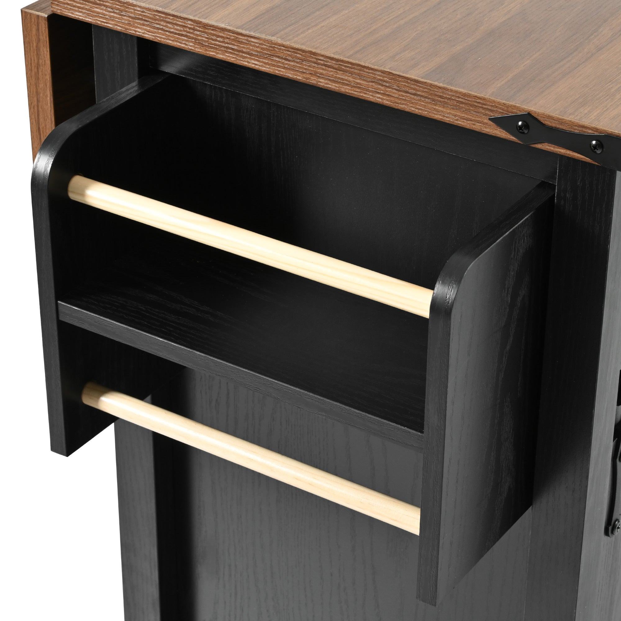 K&K 53.7' Farmhouse Kitchen Island with Power Outlet, 2 Sliding Barn Door Kitchen Storage Island with Drop Leaf, Spice Rack Rolling Kitchen Cart on Wheels, for Home, Kitchen and Dining Room, Black - Grand Goldman Shop